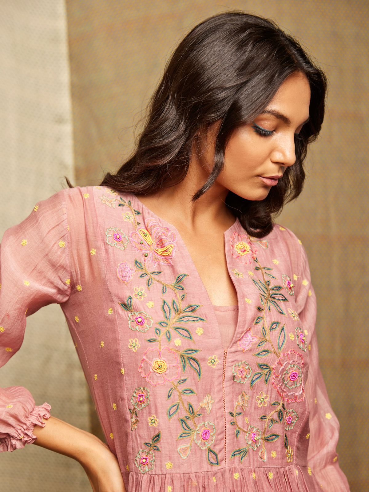 Rose Blush V-Neck Embroidered Tunic