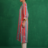 Turquoise red stripe kurta set