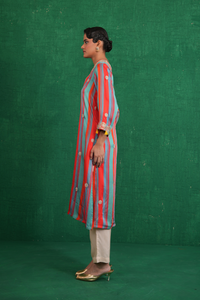 Turquoise red stripe kurta set