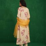 Ivory printed embroidered buta jaal kurta set