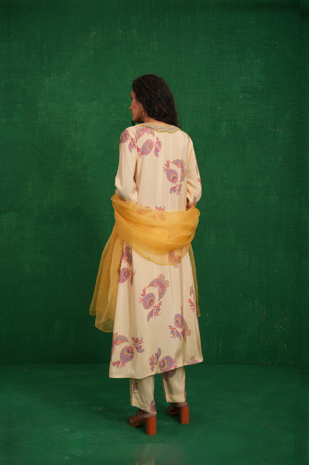 Ivory printed embroidered buta jaal kurta set