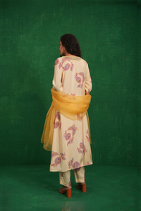 Ivory printed embroidered buta jaal kurta set