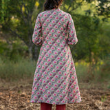 Printed Diagonal Beige Chanderi flared Kurta