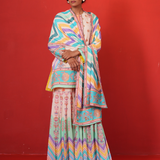 Ivory Multi Chevron Butterfly Sharara Set