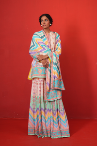 Ivory Multi Chevron Butterfly Sharara Set