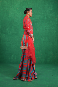 Turquoise red stripe sharara set