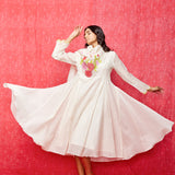 Ivory Embroidered Chanderi Scallop Dress