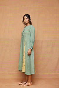 Block Printed Buti Striped Panelled A Line Kurta & Dress