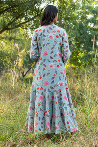 KAMAL DIAGONAL FLARED GREY BOHO DRESS