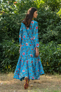 KAMAL ZAAL FLARED TURQUOISE BOHO DRESS