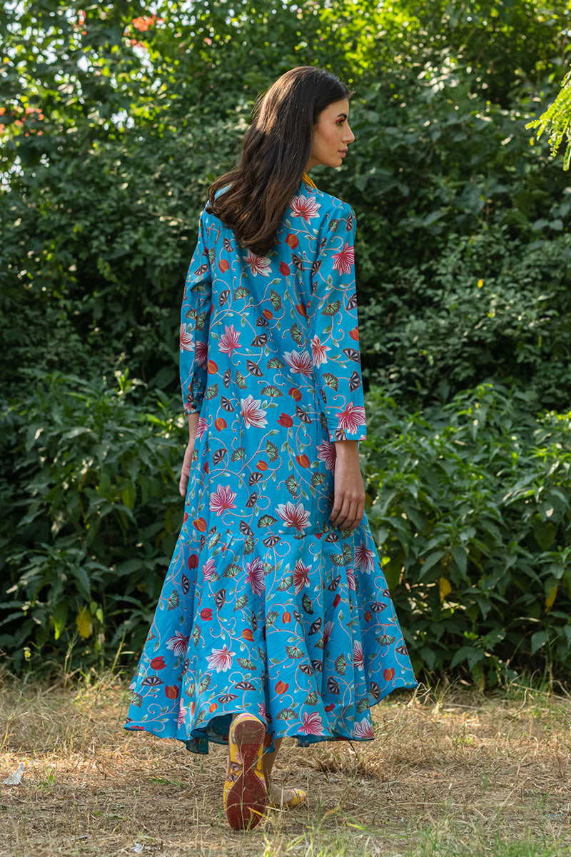 KAMAL ZAAL FLARED TURQUOISE BOHO DRESS