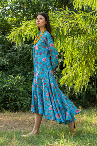 KAMAL ZAAL FLARED TURQUOISE BOHO DRESS