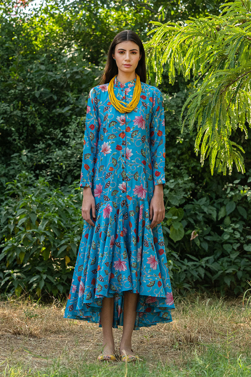 KAMAL ZAAL FLARED TURQUOISE BOHO DRESS