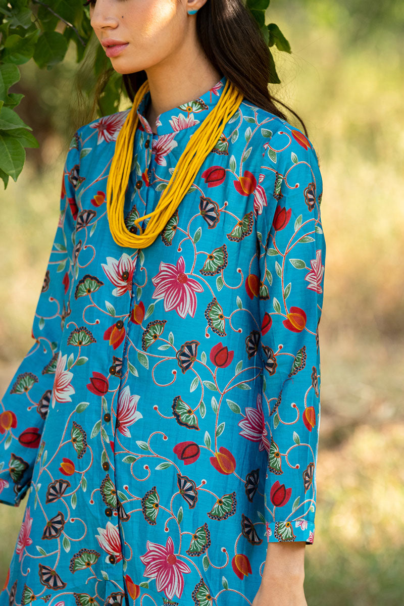KAMAL ZAAL FLARED TURQUOISE BOHO DRESS