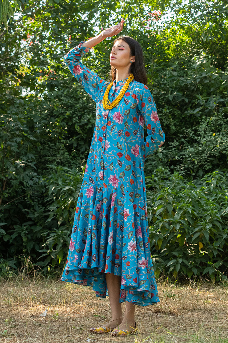 KAMAL ZAAL FLARED TURQUOISE BOHO DRESS