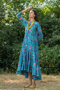KAMAL ZAAL FLARED TURQUOISE BOHO DRESS
