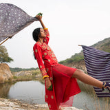 Morbagh Red Heavy Yoke Embroidered Kurta Set