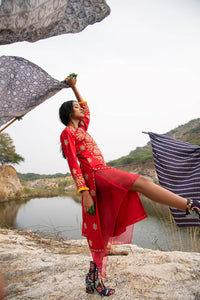 Morbagh Red Heavy Yoke Embroidered Kurta Set