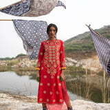 Morbagh Red Heavy Yoke Embroidered Kurta Set