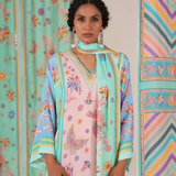 Peach Multi Butterfly Panel Kurta Set
