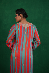 Turquoise red stripe kurta set