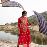 Morbagh Red Heavy Yoke Embroidered Kurta Set