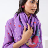 Purple Embroidered Applique Scarf
