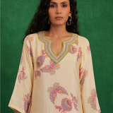Ivory printed embroidered buta jaal kurta set