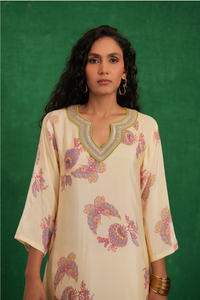 Ivory printed embroidered buta jaal kurta set