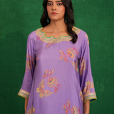 Purple Printed Embroidered Buta Jaal Kurta Set