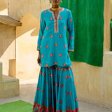Aqua Chintz Printed Embroidered Sharara Set