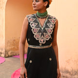 Black Embroidered Chintz Chinar Jumpsuit