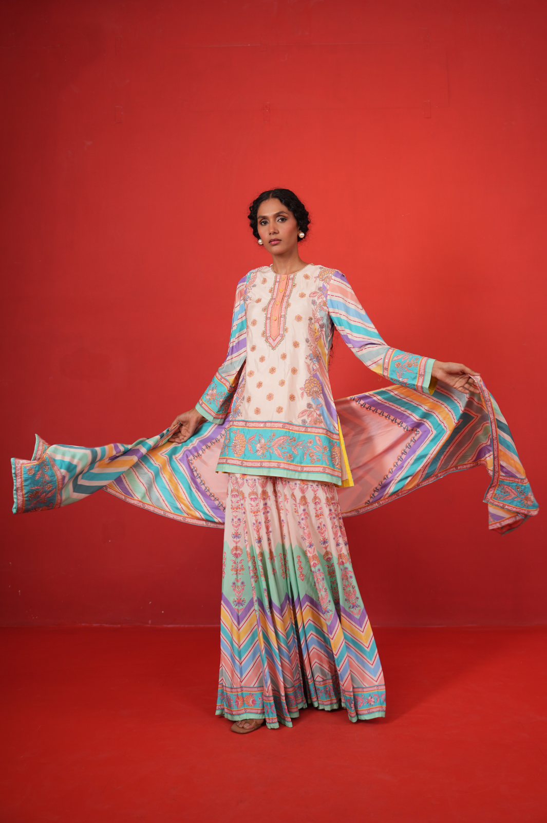 Ivory Multi Chevron Butterfly Sharara Set