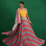 Turquoise red stripe lehenga set