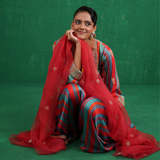 Turquoise red stripe sharara set