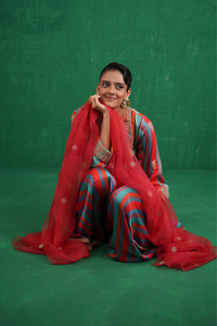 Turquoise red stripe sharara set