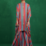 Turquoise red stripe poncho set