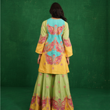 Yellow/turquoise butterfly sharara set