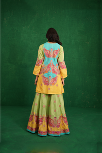 Yellow/turquoise butterfly sharara set