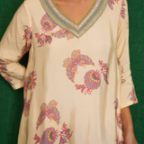 Ivory Printed Embroidery Buta Jaal Short Kurta Set