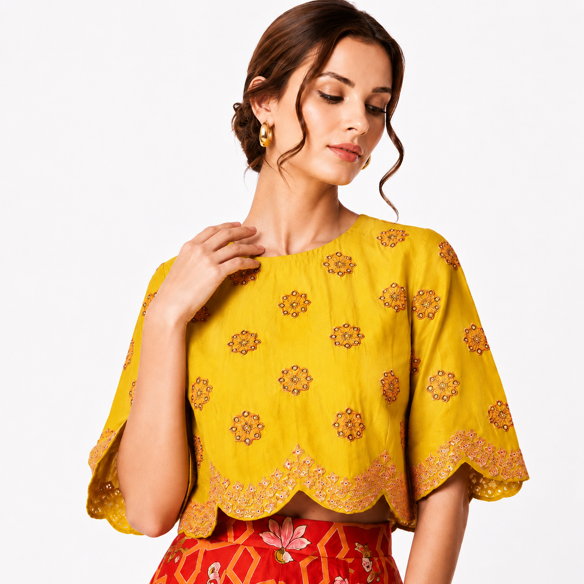 Bundi Printed Embrodiered Red Zaal Lehenga Set