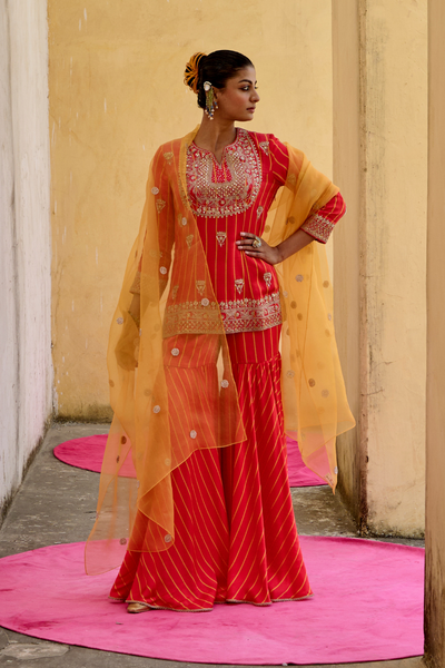 Scarlet Printed Embroidered Sharara  Set
