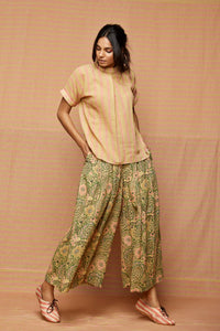 Block Printed Striped Shirt with Pleated Pants