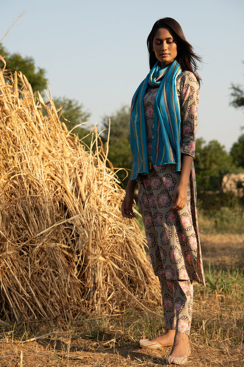 KAMAL BUTA BEIGE STRAIGHT KURTA