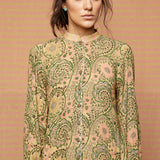 Block Printed Shirt with Striped Pleated Pants