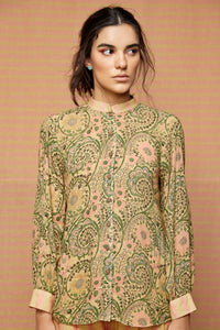 Block Printed Shirt with Striped Pleated Pants