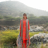 Morbagh Grey Embroidered And Printed Cape With Orange Embroidered Kurta And Pants