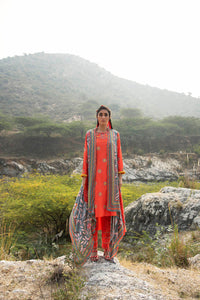 Morbagh Grey Embroidered And Printed Cape With Orange Embroidered Kurta And Pants
