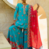 Aqua Chintz Printed Embroidered Sharara Set