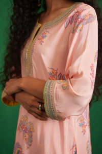 Pink Printed Embroidered Buta Jaal Kurta Set